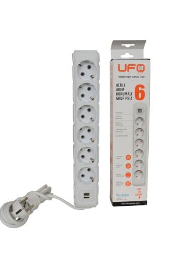 6'lı USB'li  Akım Korumalı Kablolu Priz