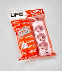 UFO TOPRAKLI GRUP PRİZ ÜÇLÜ 3 METRE KABLOLU PEMBE RENK