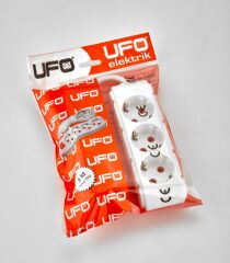 UFO TOPRAKLI GRUP PRİZ ÜÇLÜ 3 METRE KABLOLU BEYAZ RENK