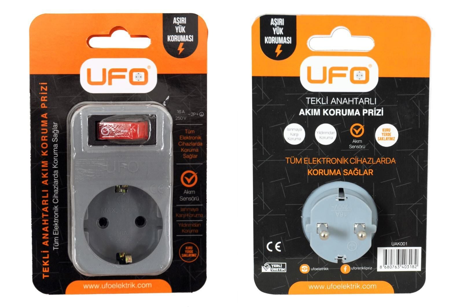 UFO AKIM KORUMALI FİŞ PRİZ GRİ