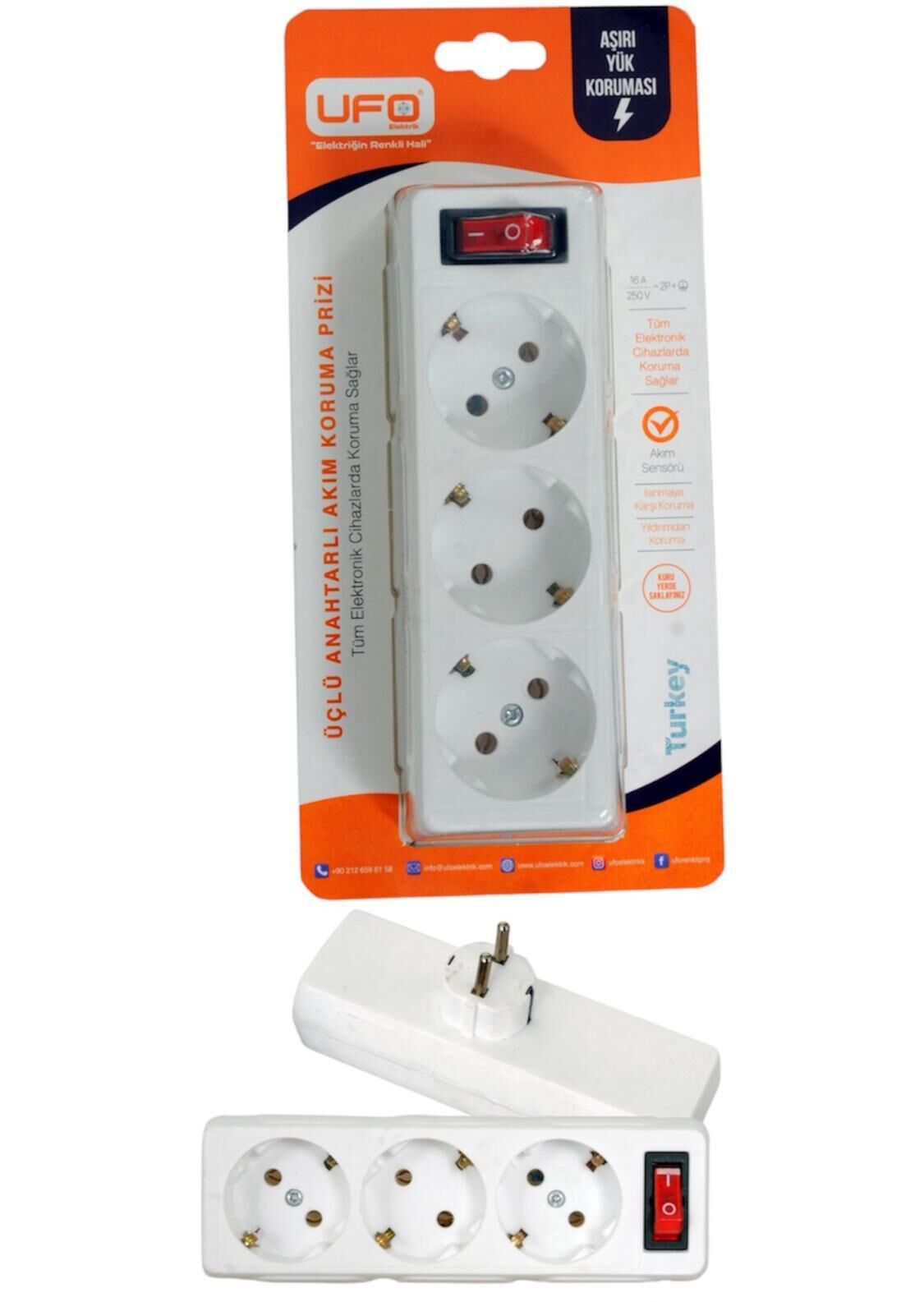 UFO 3 LÜ AKIM KORUMALI FİŞ PRİZ  BEYAZ