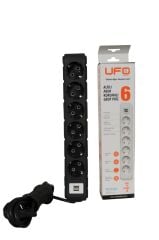 UFO 6 LI  GRUP PRİZ USB AKIM KORUMALI 5 METRE SİYAH