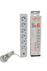 UFO 6 LI  GRUP PRİZ USB AKIM KORUMALI 2,5 METRE BEYAZ