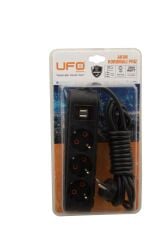 UFO 3 LÜ  GRUP PRİZ USB AKIM KORUMALI 1,5 METRE SİYAH
