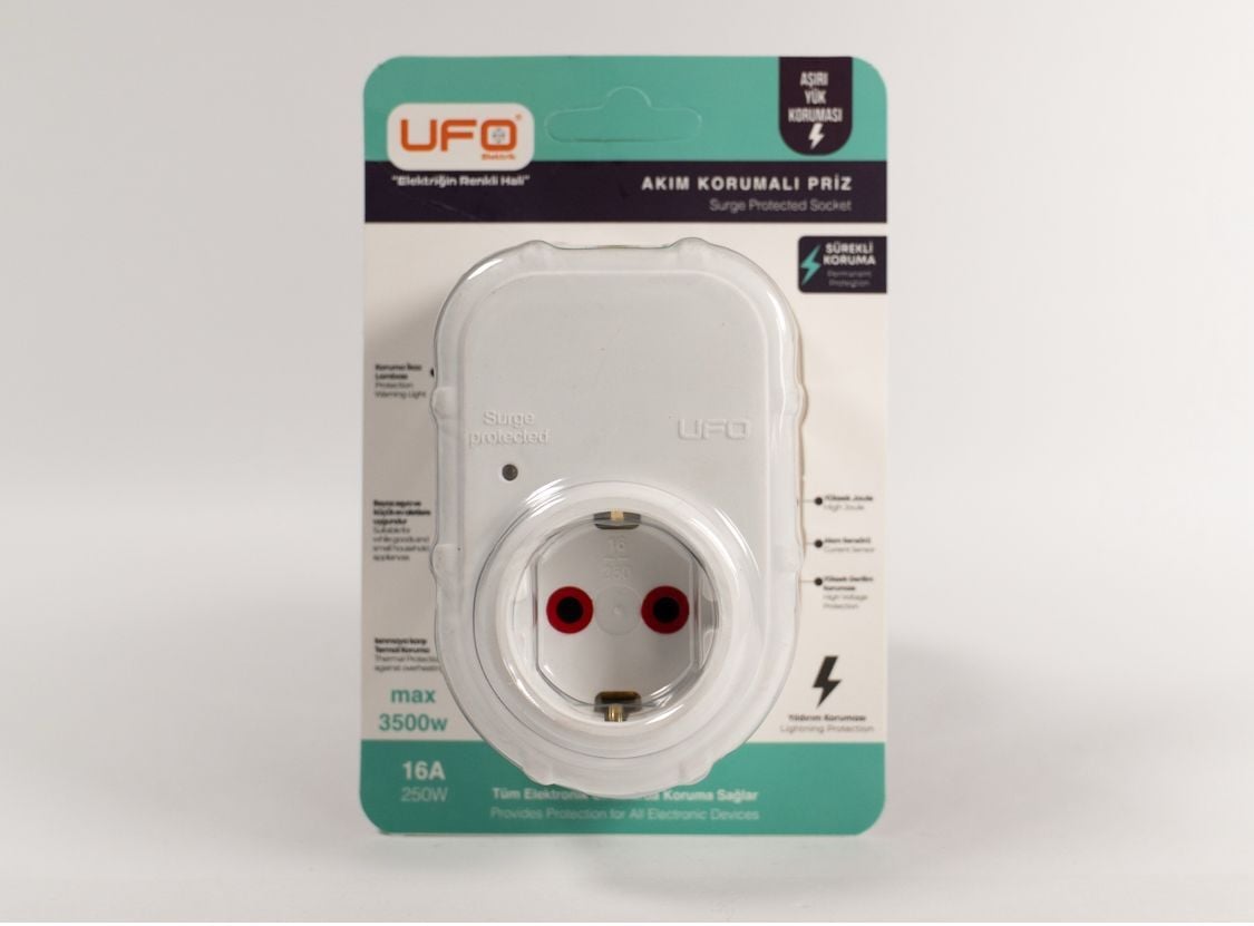ufo yeni nesil tekli akım korumalı fiş priz beyaz 3000watt