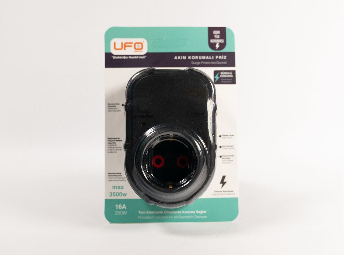 ufo yeni nesil tekli akım korumalı fiş priz siyah 3000watt(Kopya)