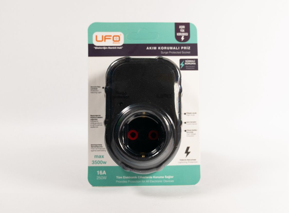 ufo yeni nesil tekli akım korumalı fiş priz gri 3000watt