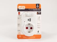 ufo yeni nesil tekli akım korumalı fiş priz beyaz anahtarlı usb ve type-c  li 3000watt